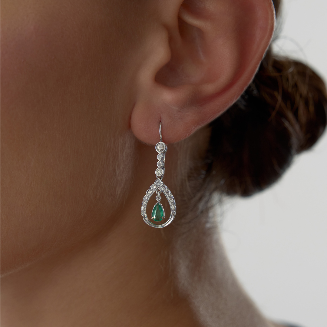 1.00 Ct Zümrüt Pırlanta Cora Küpe - 1