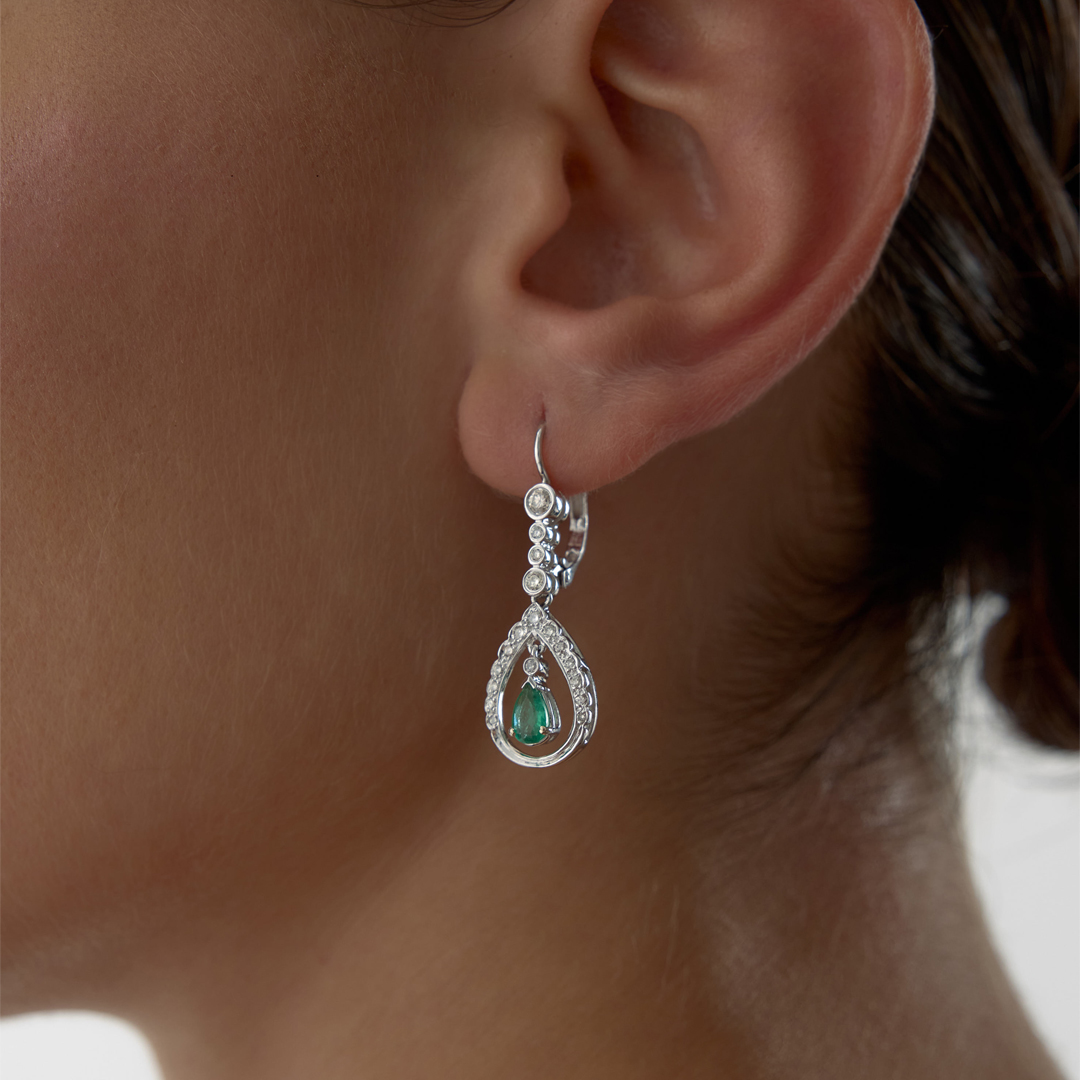 1.00 Ct Zümrüt Pırlanta Cora Küpe - 2