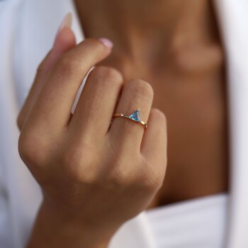 0.60 Ct Pırlanta Triangle Aquamarine Yüzük - Siempre
