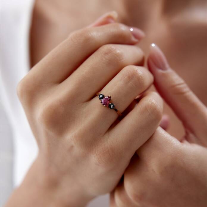 0.61 Ct Elmas Damla Yakutlu Yüzük - 1