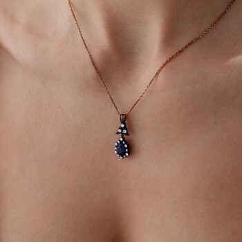 0.64 Ct Elmas Damla Safir Taşlı Kolye - 3