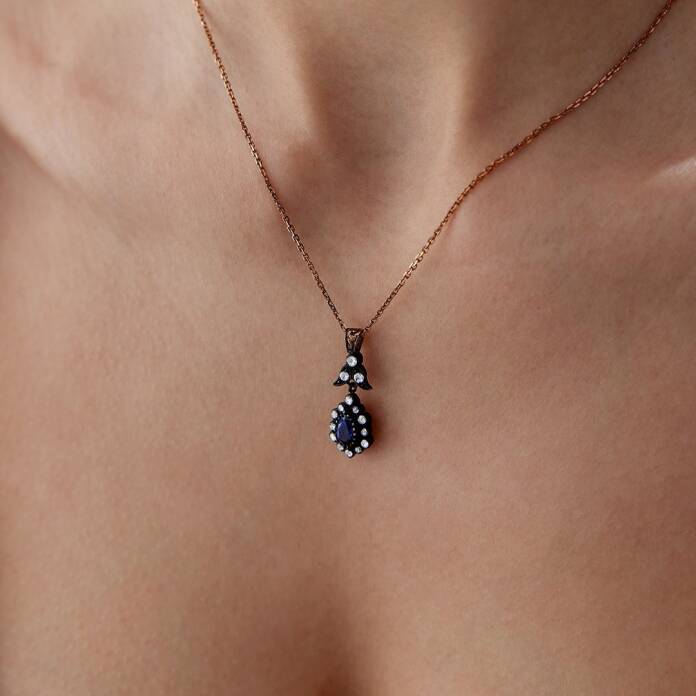 0.64 Ct Elmas Damla Safir Taşlı Kolye - 3