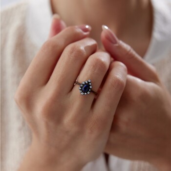 0.64 Ct Elmas Damla Safir Yüzük - Özkonak