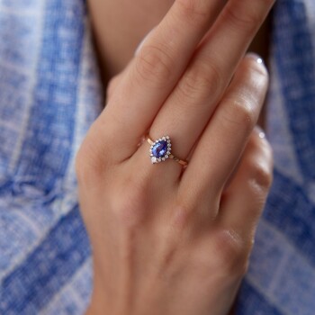 0.64 Ct Pırlanta Damla Safir Taşlı Yüzük - Siempre