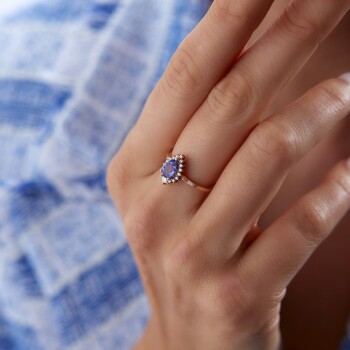 0.64 Ct Pırlanta Damla Safir Taşlı Yüzük - Siempre (1)