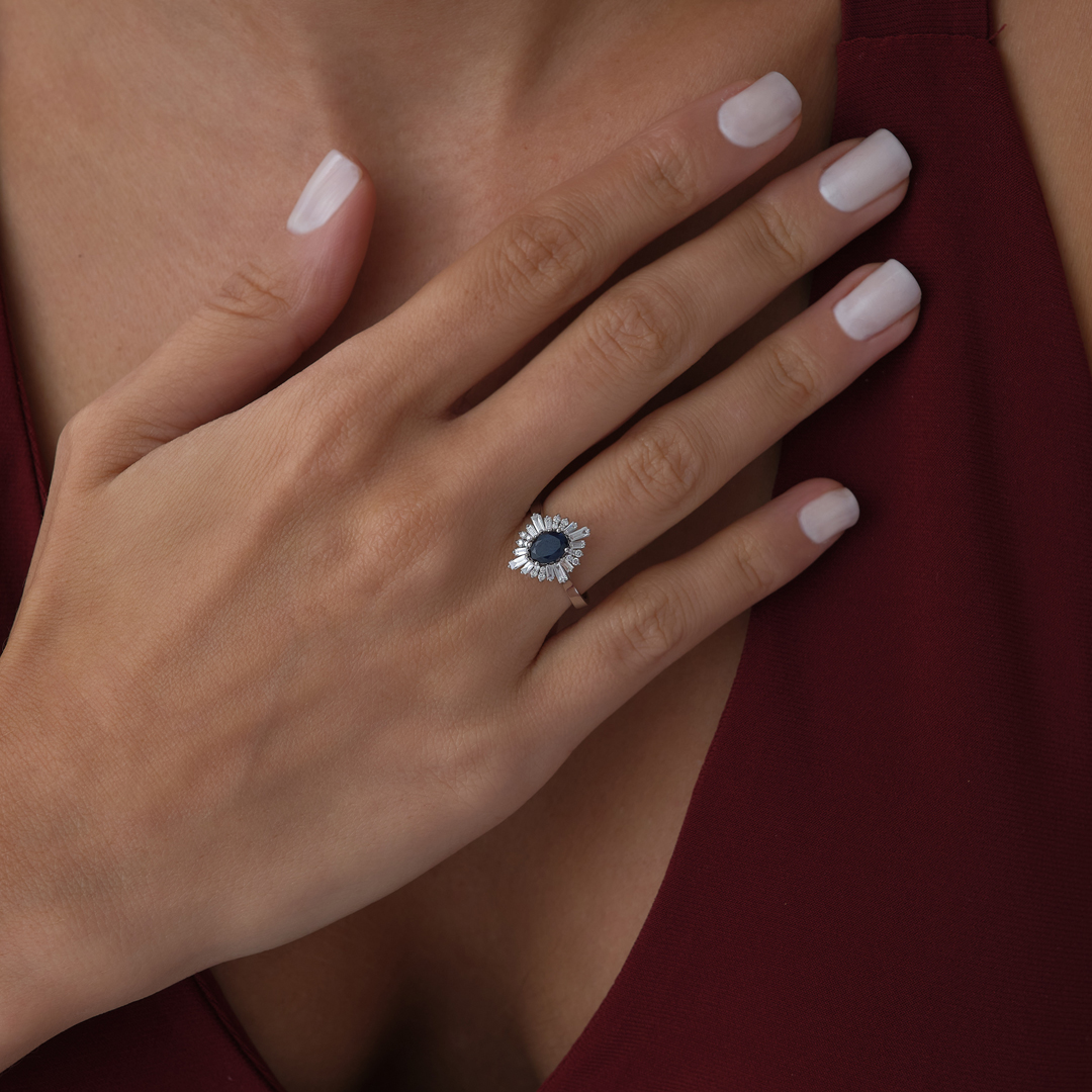 0.76 ct Royal Blue Safir Pırlanta Yüzük - 1