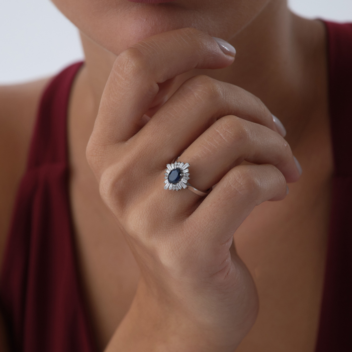 0.76 ct Royal Blue Safir Pırlanta Yüzük - 3