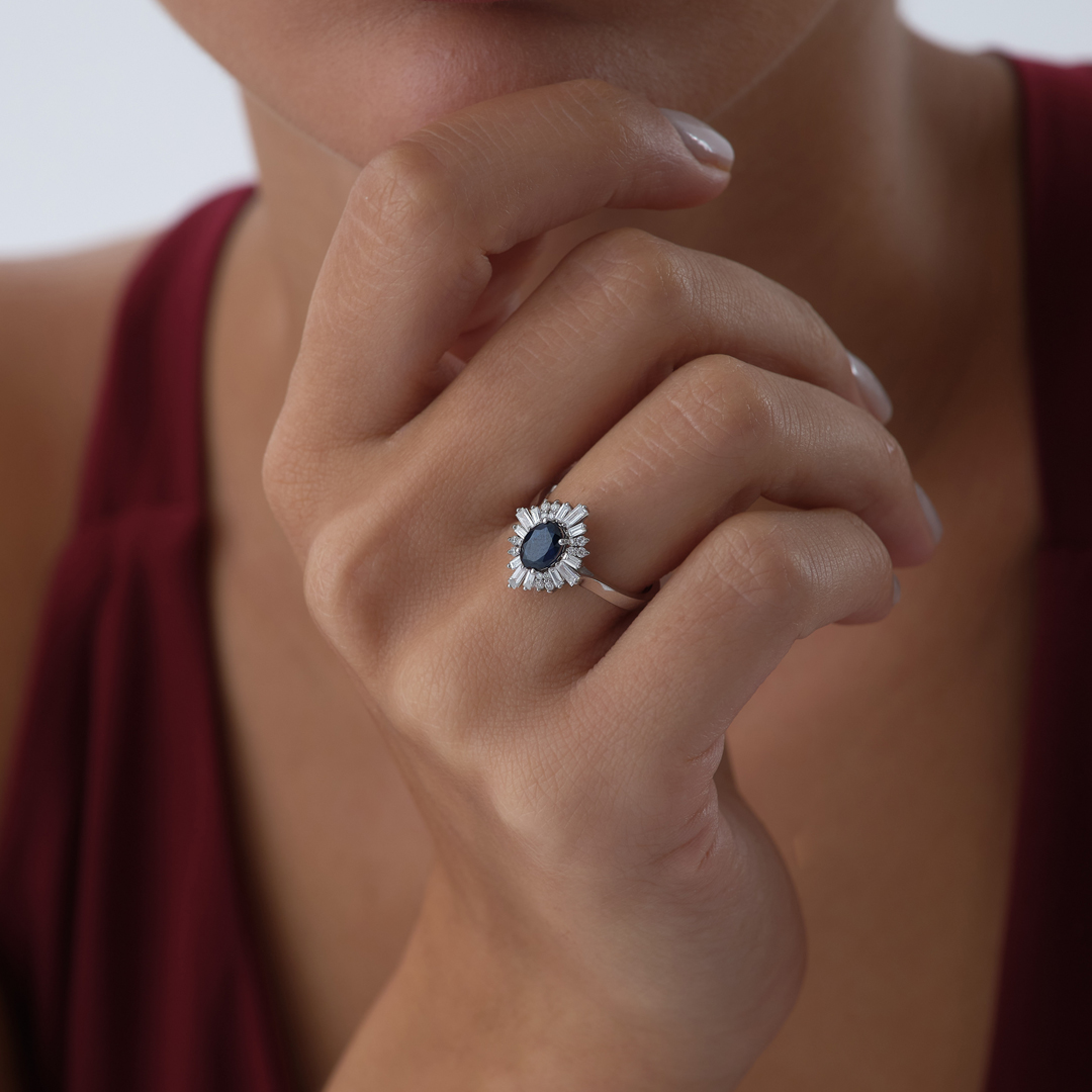 0.76 ct Royal Blue Safir Pırlanta Yüzük - 3