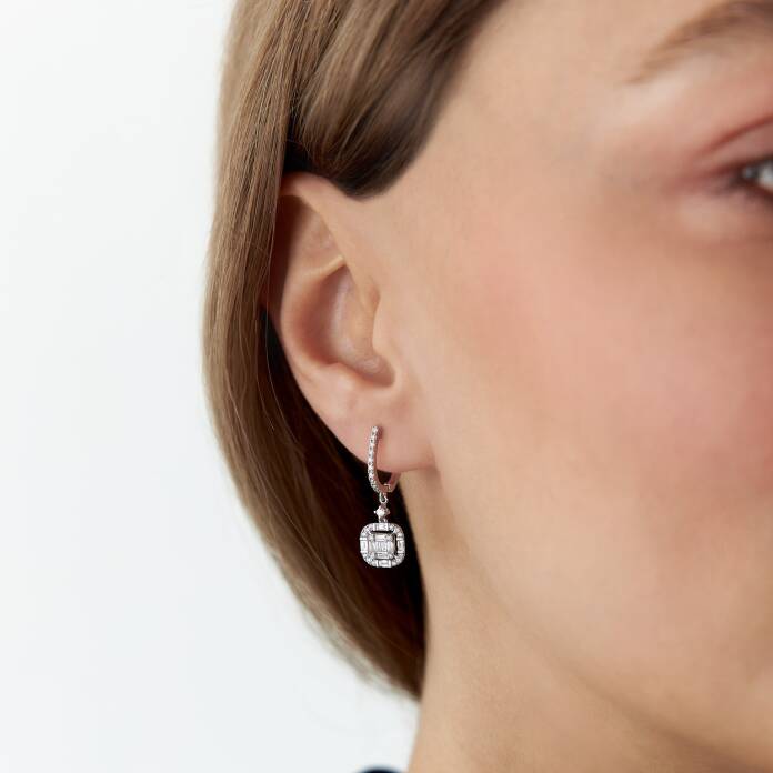 0.80 Ct Pırlanta Mu Kare Baget Küpe - 3