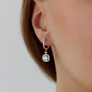 0.80 Ct Pırlanta Mu Kare Baget Küpe - Özkonak