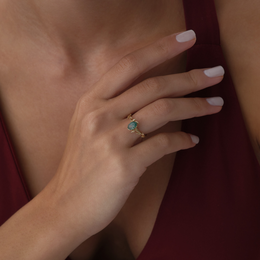 0.85 ct Moss Agate Yüzük - 3