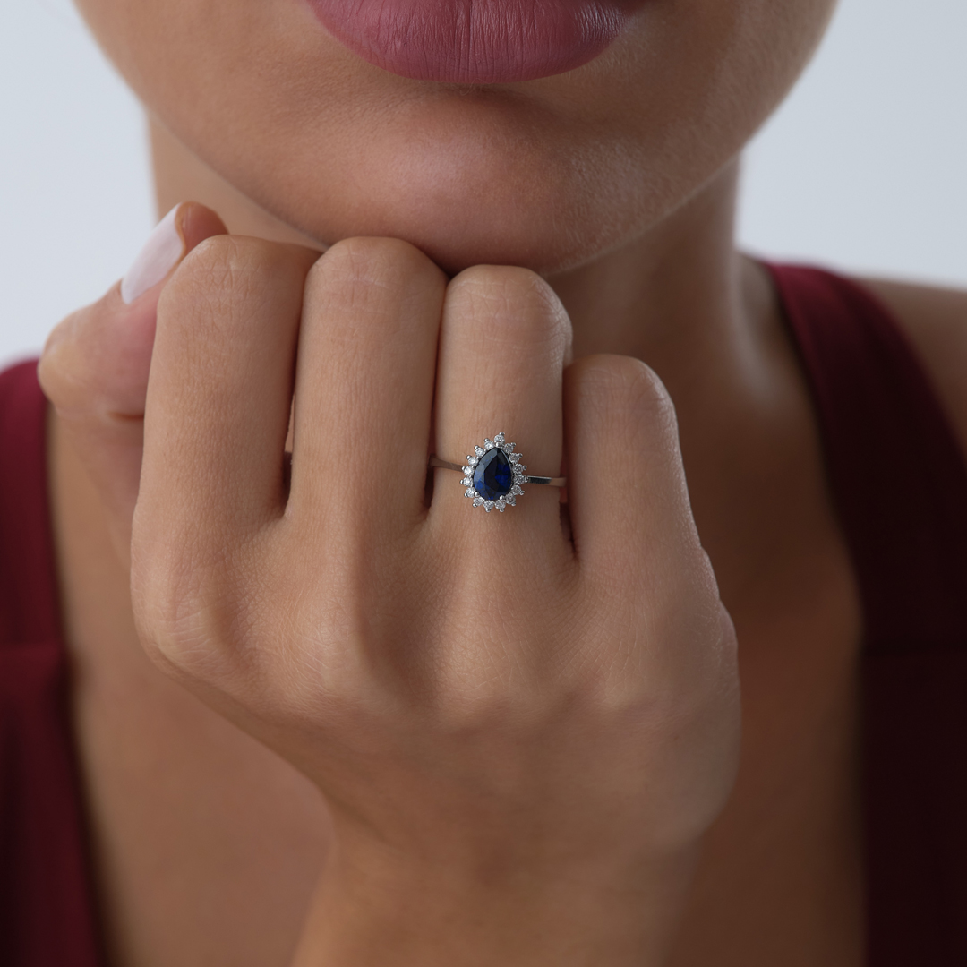 0.89 ct Damla Safir Taşlı Pırlanta Yüzük - 1