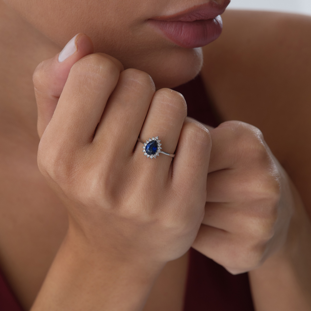 0.89 ct Damla Safir Taşlı Pırlanta Yüzük - 2