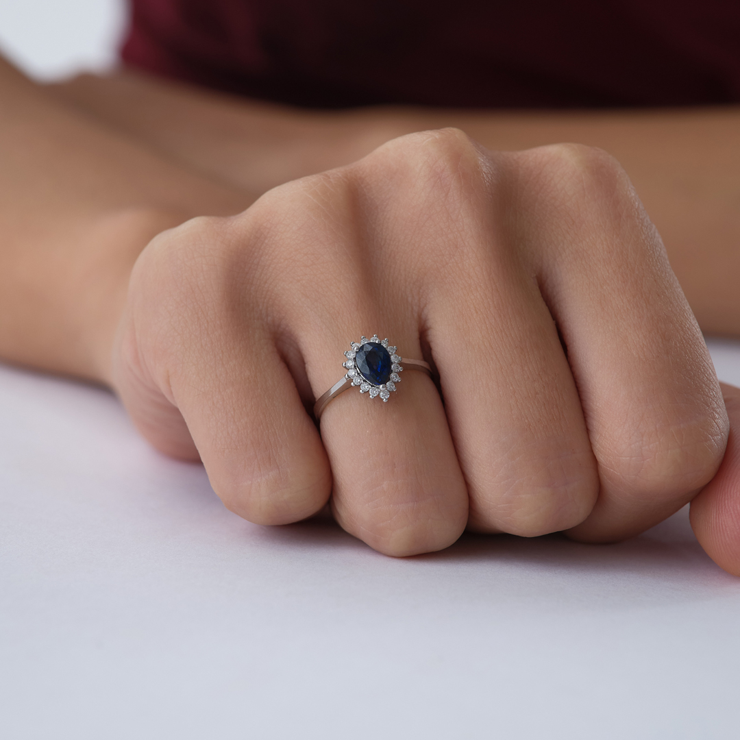 0.89 ct Damla Safir Taşlı Pırlanta Yüzük - 3