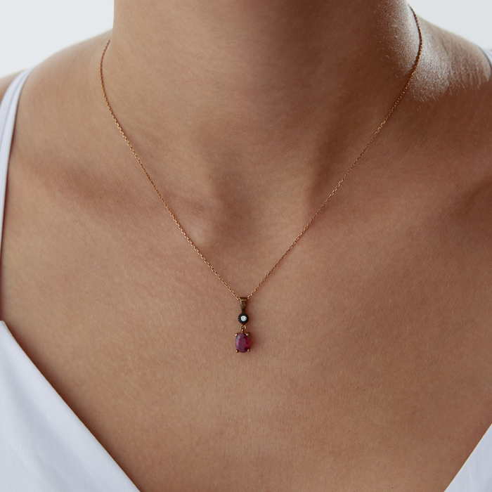 0.97 Ct Elmas Damla Yakutlu Kolye - Özkonak