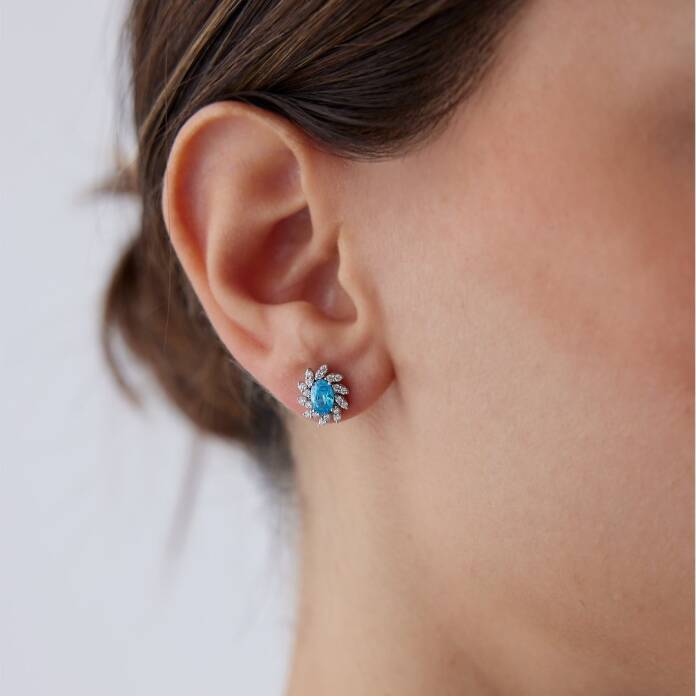 1.00 Ct Pırlanta Aqua Küpe - 1