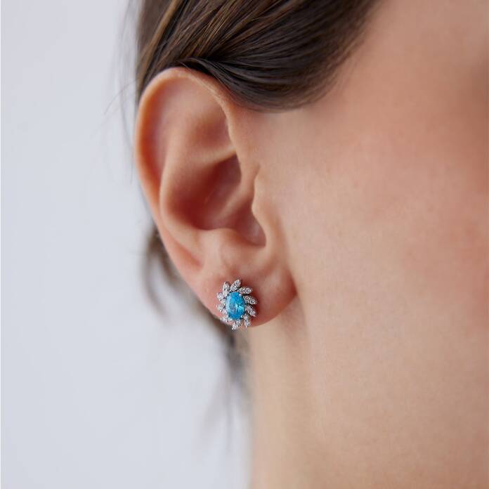 1.00 Ct Pırlanta Aqua Küpe - 2