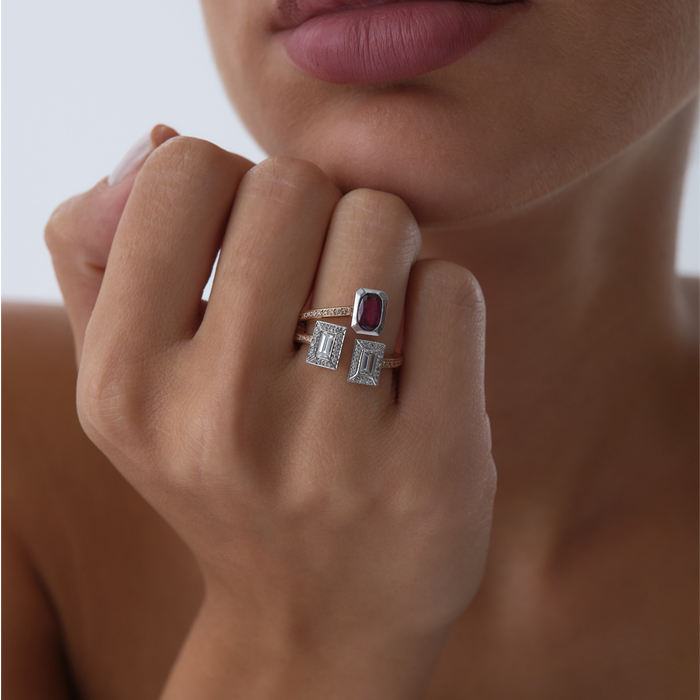 1.00 ct Turmalin Taşlı Geometrk Pırlanta Yüzük - Siempre