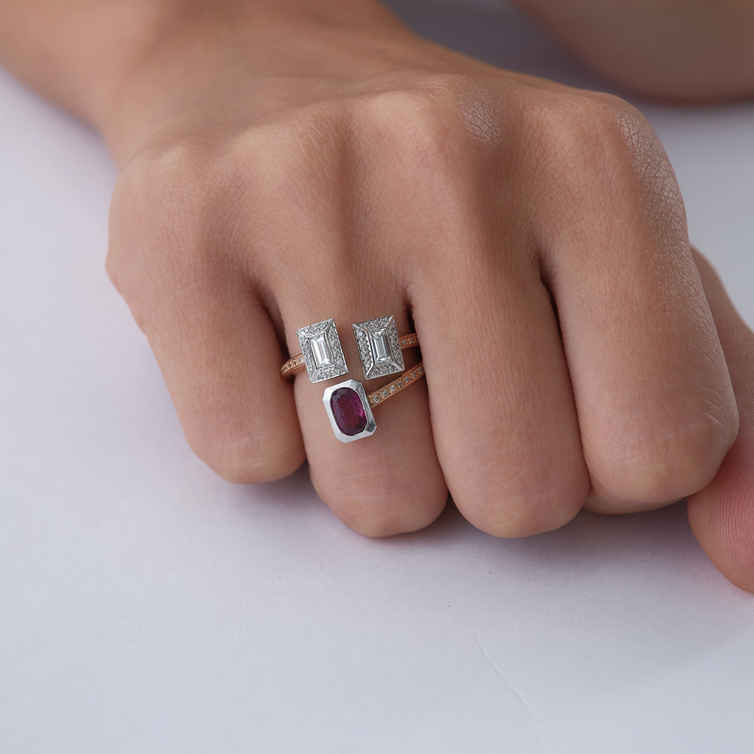 1.00 ct Turmalin Taşlı Geometrk Pırlanta Yüzük - 2