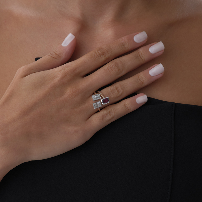 1.00 ct Turmalin Taşlı Geometrk Pırlanta Yüzük - 3