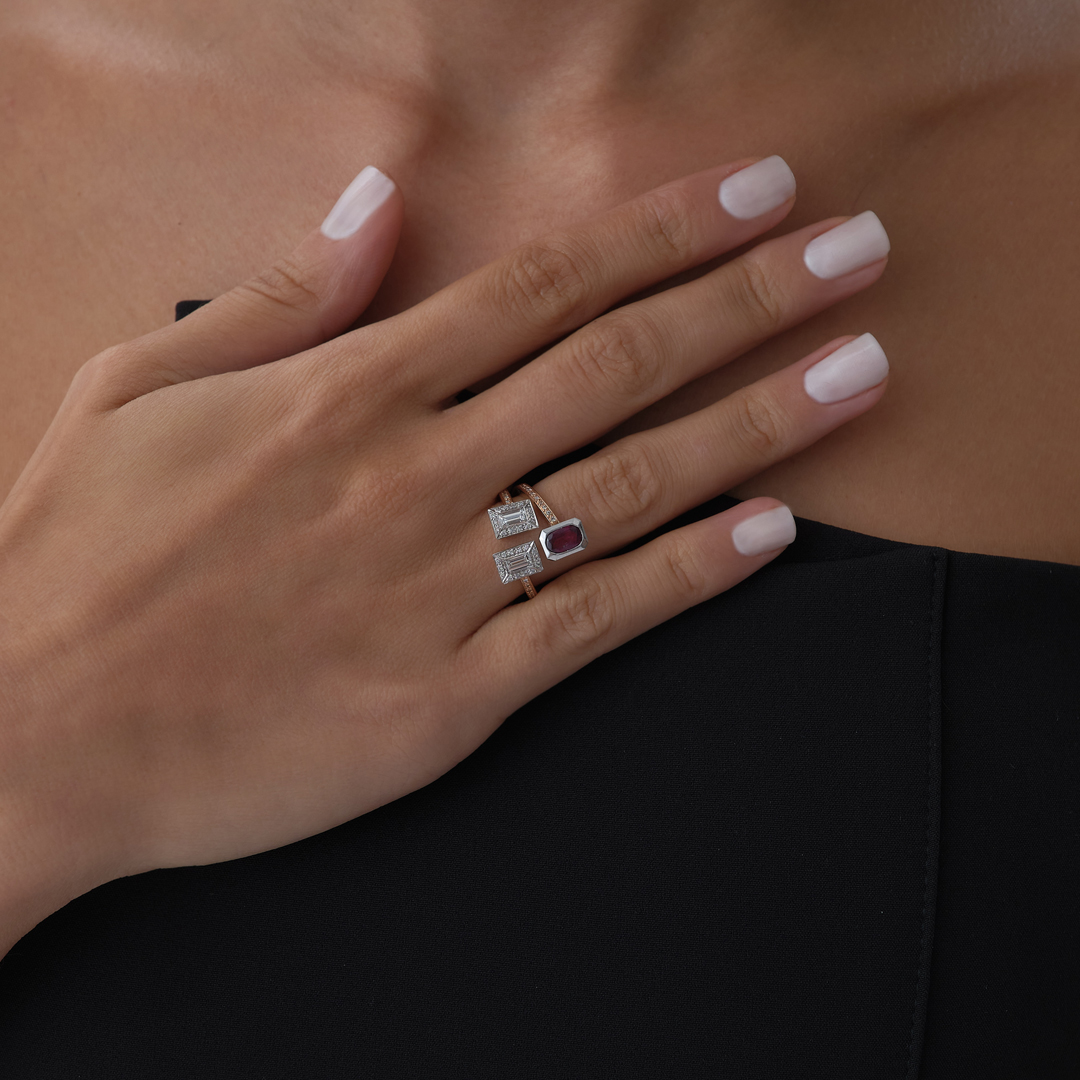 1.00 ct Turmalin Taşlı Geometrk Pırlanta Yüzük - 3