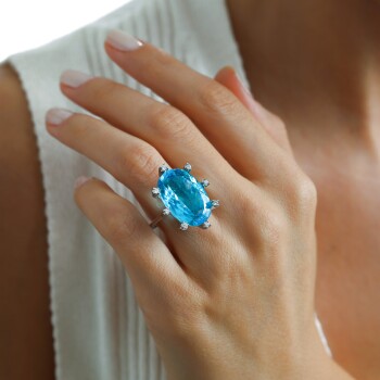 10.00 Ct Aqua Oval Taşlı Pırlanta Yüzük - Özkonak