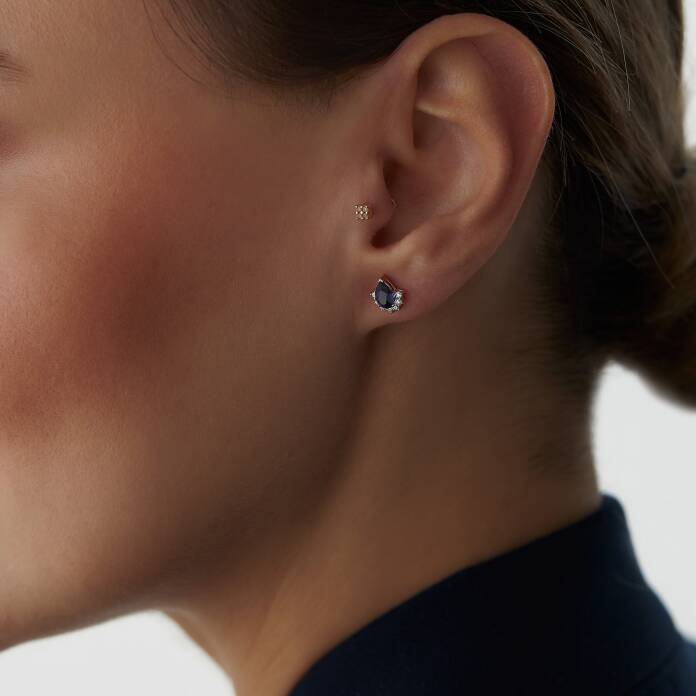 1.09 Ct Pırlanta Safir Drop Küpe - 2