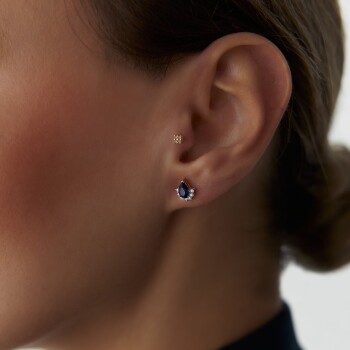 1.09 Ct Pırlanta Safir Drop Küpe - 3