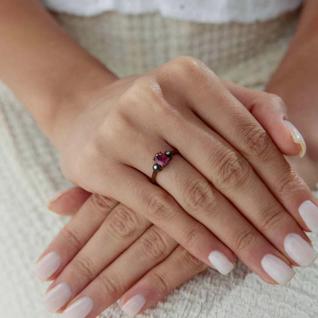 1.14 Ct Elmas Oval Yakutlu Yüzük - 2