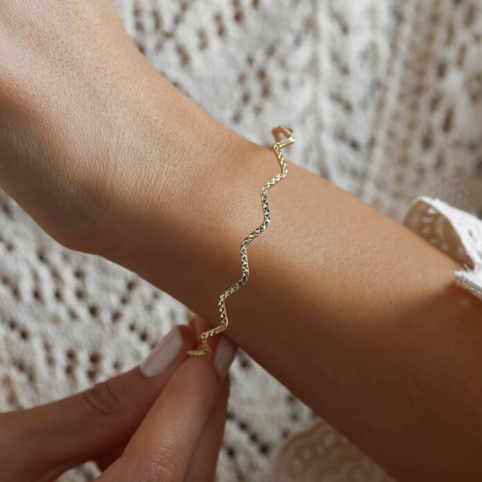 14 Ayar Altın Kalemli Zig zag Bilezik - 1