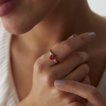 1.42 Ct Pırlanta Oval Yakut Tasarım Yüzük - Siempre