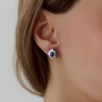 1.58 Ct Pırlanta Baget Safir Küpe - Siempre