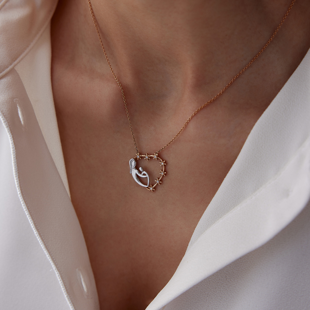 18 Ayar 0.07 Karat Pırlanta Aile Kolye - 2