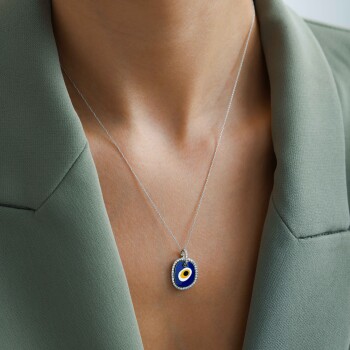 18 Ayar 0.22 Karat Nazar Göz Pırlanta Kolye - Özkonak