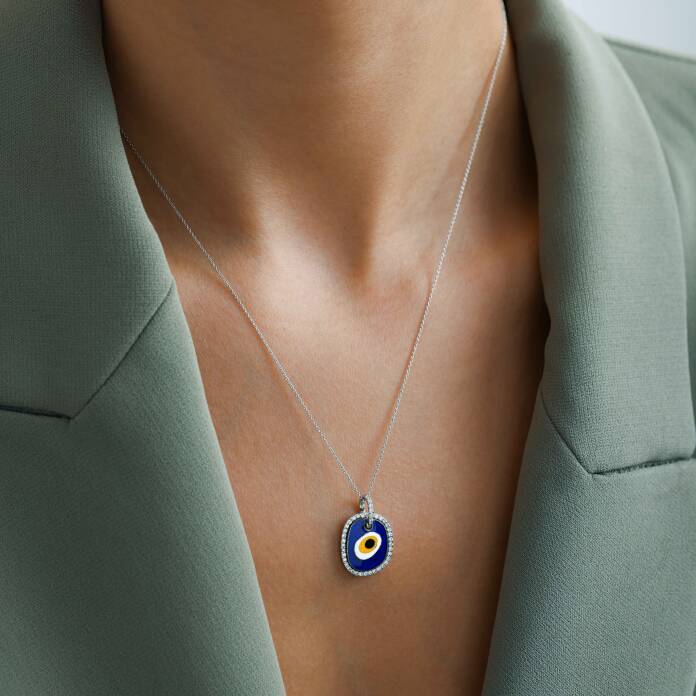 18 Ayar 0.22 Karat Nazar Göz Pırlanta Kolye - 1