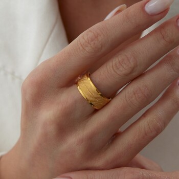 22 Ayar Edge Stripe Yüzük - Dokuz Yüz On Altı