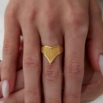 22 Ayar Kalp Stripe Yüzük - 3