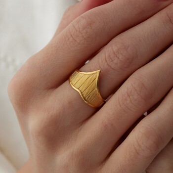 22 Ayar Kalp Stripe Yüzük - Dokuz Yüz On Altı