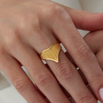 22 Ayar Kalp Stripe Yüzük - Dokuz Yüz On Altı (1)