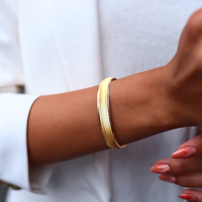 22 Ayar Kenarları Çapraz Çizgili Bilezik - 1