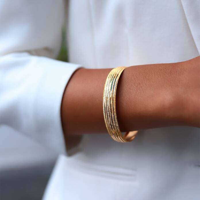 22 Ayar Yarı Çizgili Yarı Kalemli Bilezik - 1