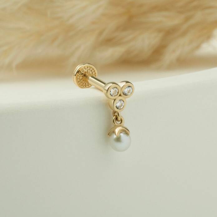 3 Taşlı İnci Sallantılı Minimal Tragus Piercing - 3