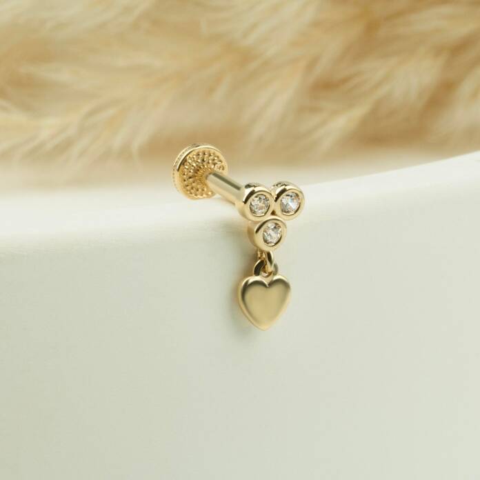 3 Taşlı Kalp Sallantılı Minimal Tragus Piercing - 3