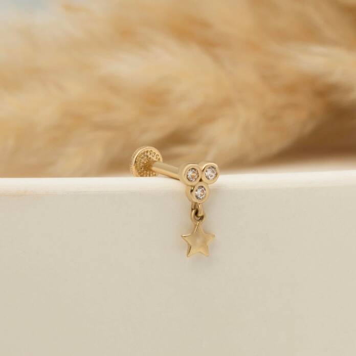 3 Taşlı Yıldız Sallantılı Minimal Tragus Piercing - 3
