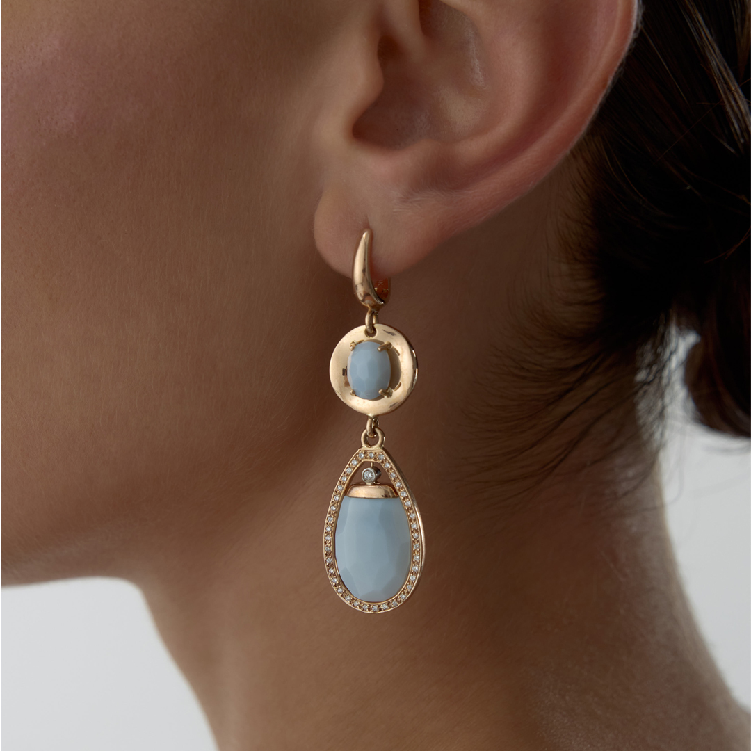 30 Ct Mavi Kalsedon Pırlanta Orva Küpe - 1