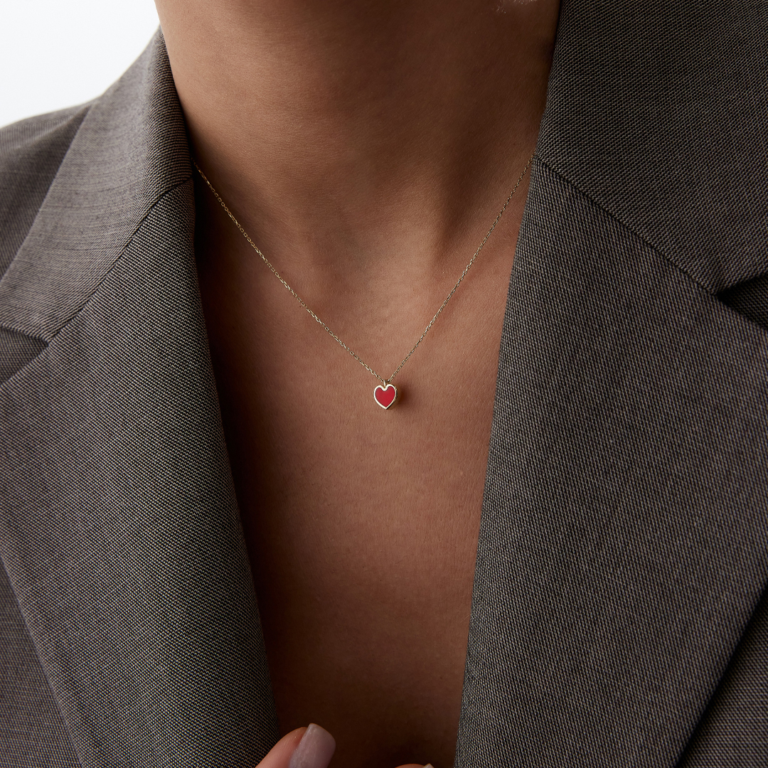 3D Kırmızı Mine Kalp Kolye - 2