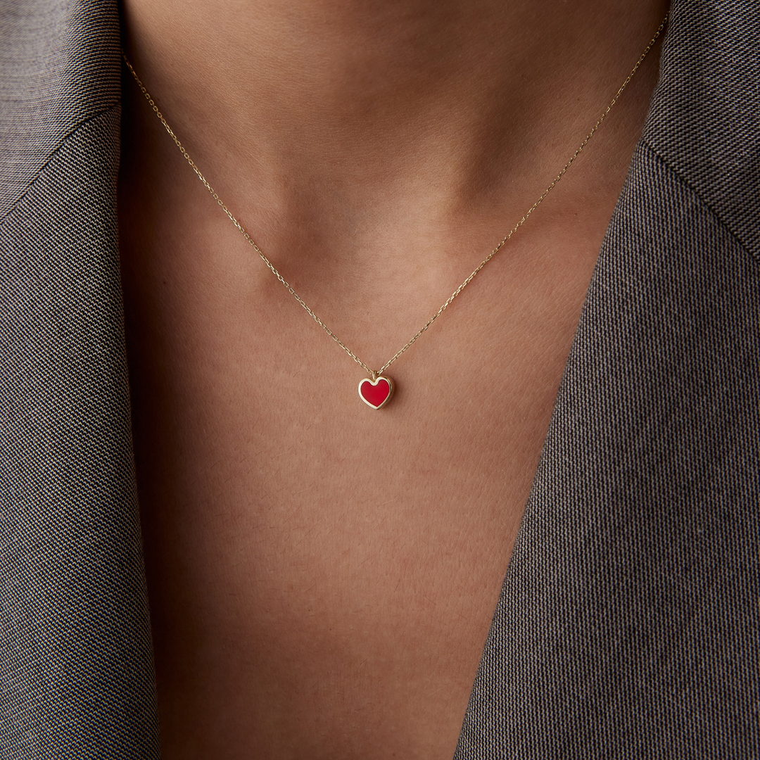 3D Kırmızı Mine Kalp Kolye - 1
