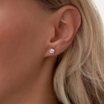 Altı Tırnak Tektaş Vidalı Küpe - Özçelik