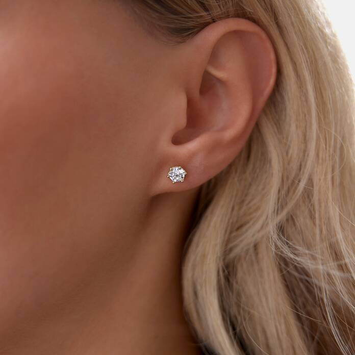 Altı Tırnak Tektaş Vidalı Küpe - 1