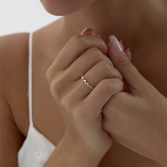 Altıgen Detay Taşlı Yüzük - Rayna